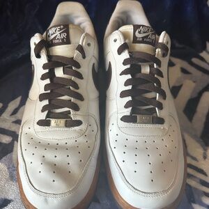 Nike Air Force 1 White and Brown Men's Shoes